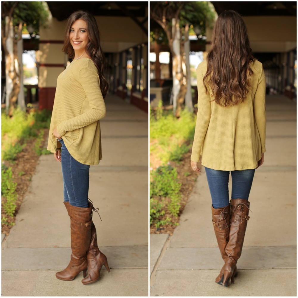 ✨LAST ONE✨Light Mustard Waffle Knit Tunic - Picture 3 of 3
